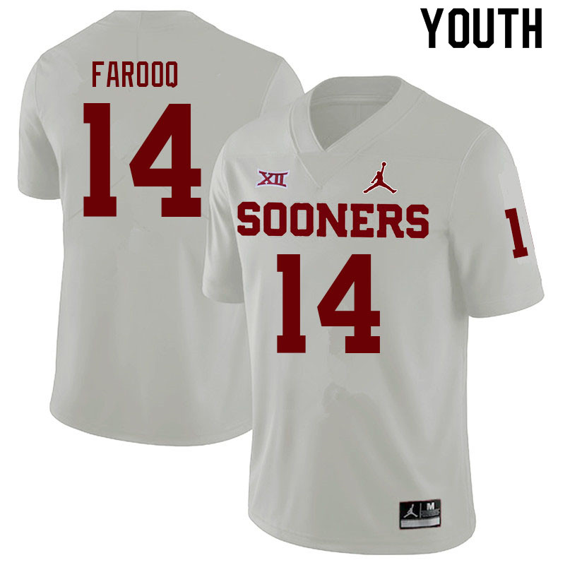 Youth #14 Jalil Farooq Oklahoma Sooners College Football Jerseys Sale-White - Click Image to Close
